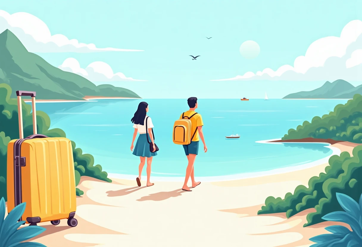 Ilha paradisíaca com praias e vegetação