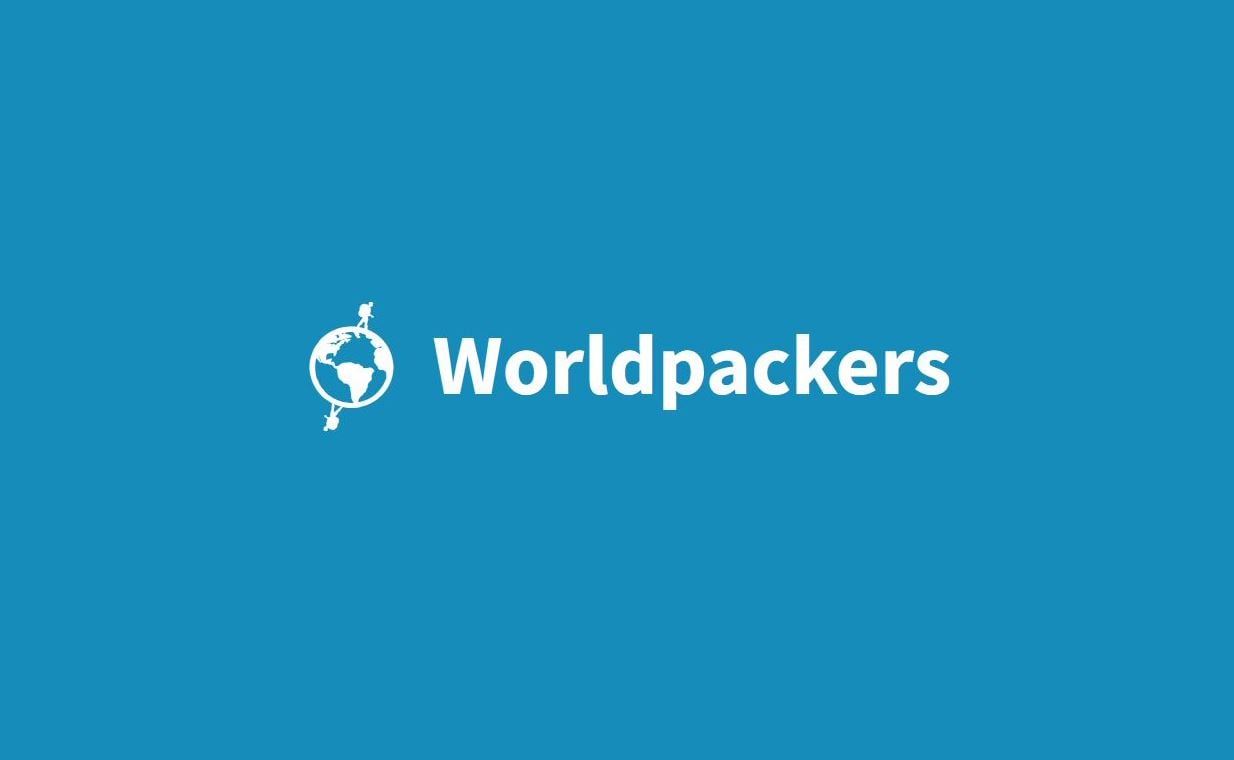 Nome da plataforma Worldpackers em azul