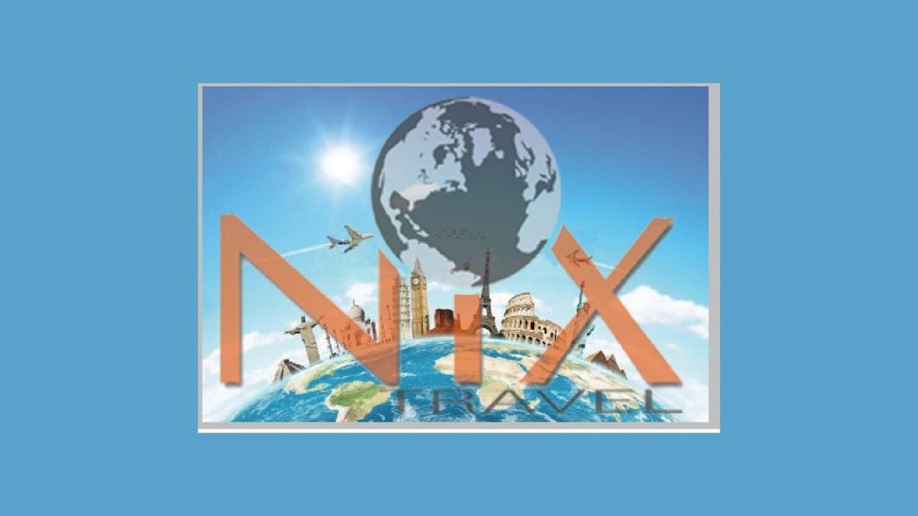 Logo Nix Travel com planeta e avião