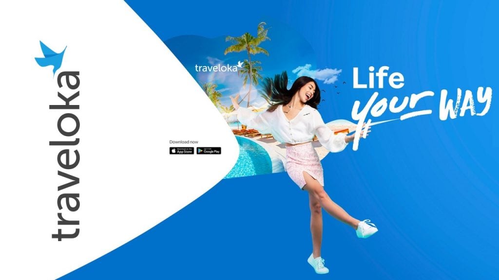 Propaganda do aplicativo Traveloka com mulher dançando